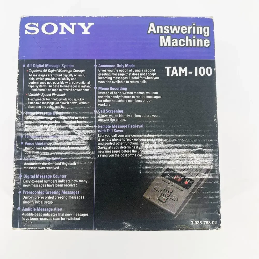 Sony TAM-100 Digital Answering Machine 3 Mailboxes New Open Box